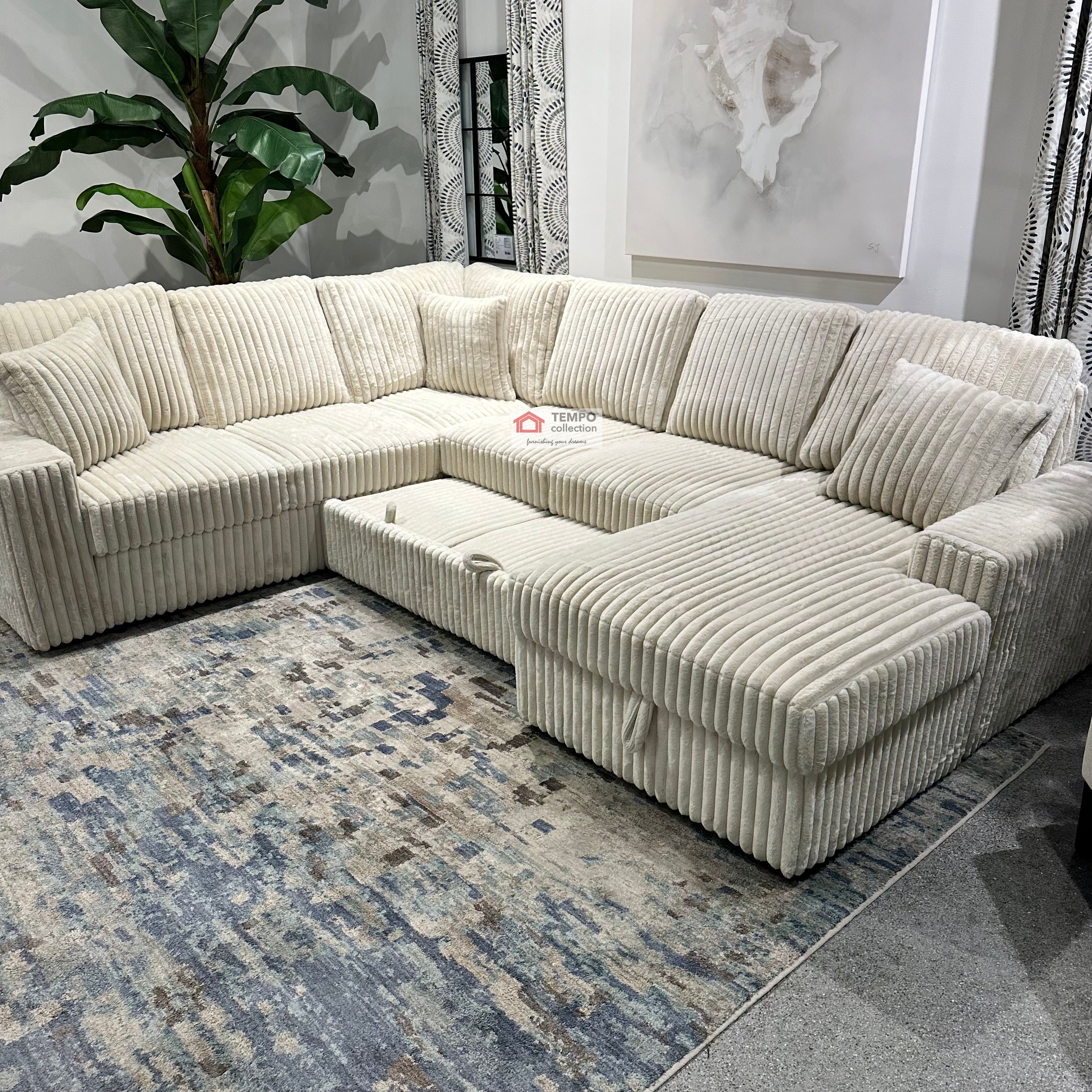 Sleeper Sectional Sofa Storage Chaise Camel Curduroy