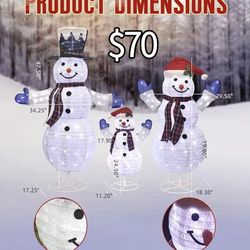 😀 3-Piece 3D Outdoor Christmas Snowman Lighted Christmas Yard Decorations Collapsible Snowmen Yard Decor for Yard Patio with LED Lights & Stakes
