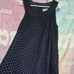Navy Blue Polka Dot Sleeveless Dress