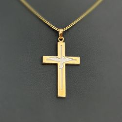 14k solid yellow gold Cross Jesus Cross Pendant charm