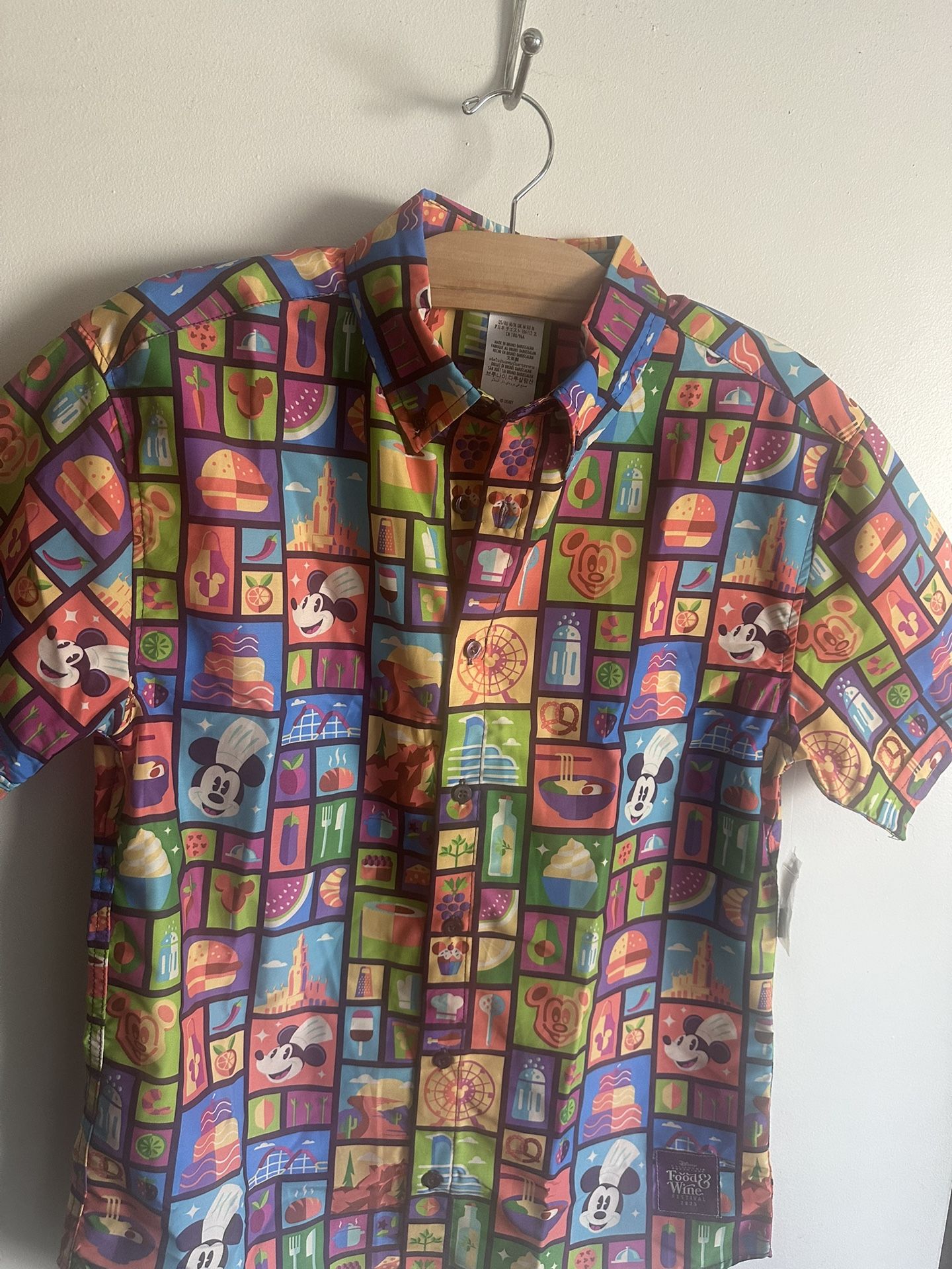 Colorful Disney Food & Wine Festival Button Up Short Sleeve Shirt