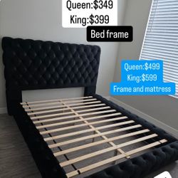 Black Tufted Upholstered Bed Frame