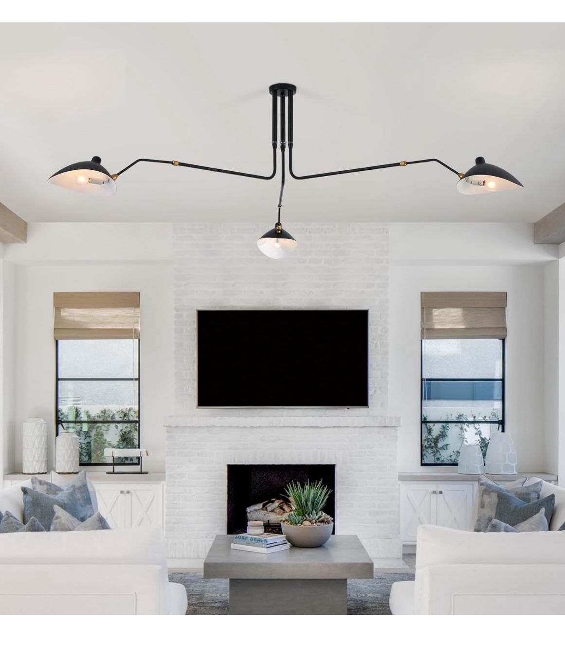 85 Mid Century Chandelier, Matt Black Finish with Adjustable