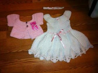 SIZE 3-9mths HANDMADE CROTCHET BABY GIRL DRESS N HEADBAND.