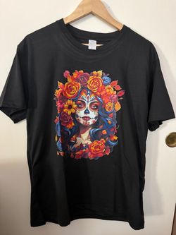 Black Sugar Skull Floral Graphic T-Shirt