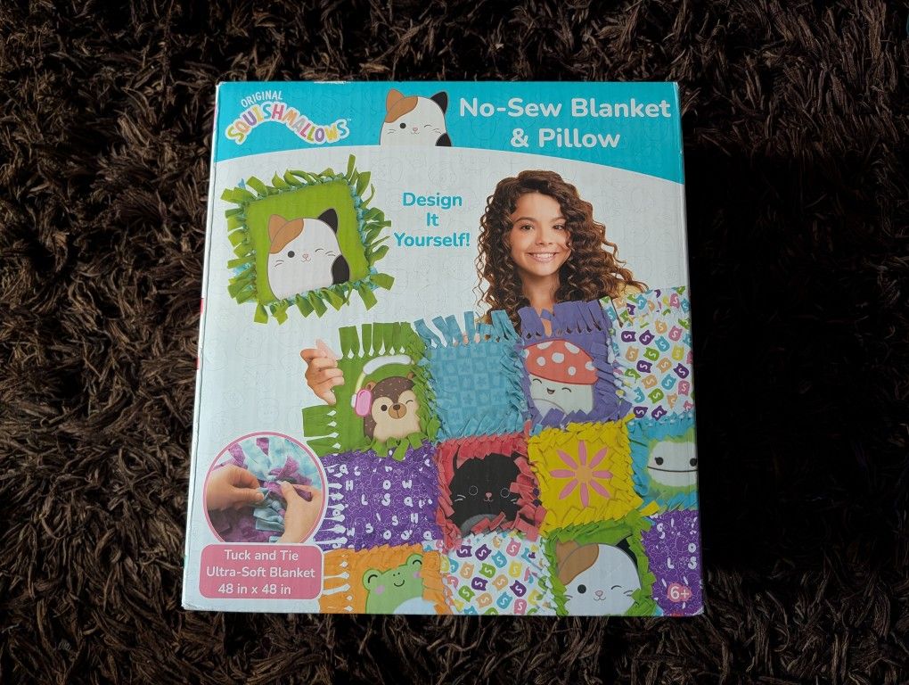 Squishmallows No-Sew Fleece Blanket & Pillow DIY Craft Kit | 48"x48" Cuddle Up with Creativity