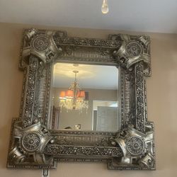 Large Ornate Silver Leaf Wall Mirror 