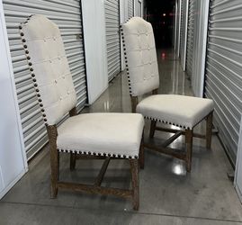 Rustic Distressed Farmhouse Beige Tufted Dining Chairs 