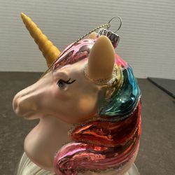 Northlight Pink Unicorn Head Rainbow Mane Glass Christmas Ornament 3.5”