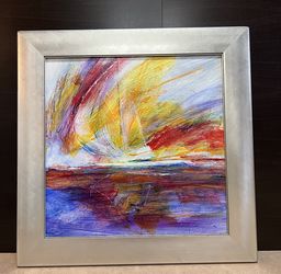 Original Mixed Media painting, “Afternoon Sail”, signed, capturing the spirit of maritime adventure