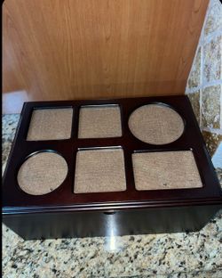 Wooden Jewelry, Chest With Photo Section On Lid