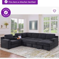 U-Shaped Sectional Sofa Bed Pull Out Sleeper Couch With Storage Chaise (NEW)