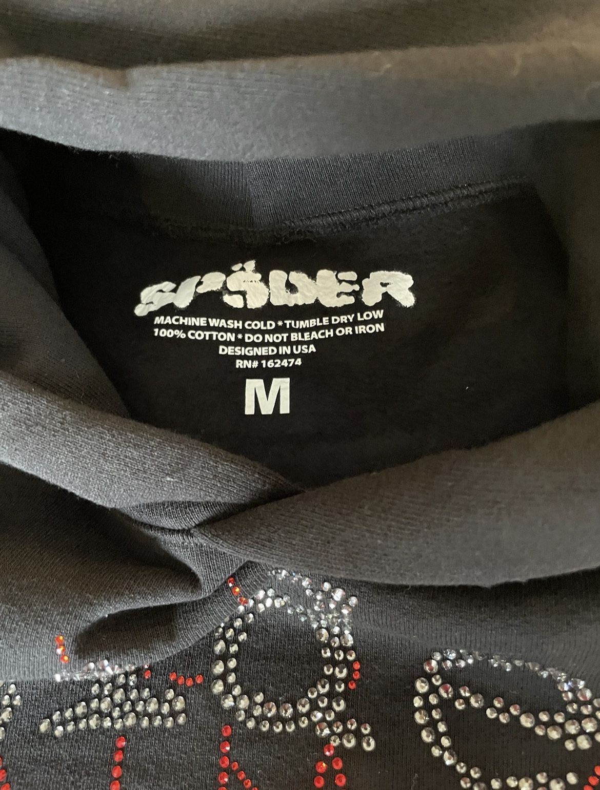 Size M-Sp5der worldwide OG Rhinestone hoodie black Size Medium brand new