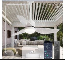Outdoor Ceiling Fan with Light: 42-Inch Waterproof Plug-in Ceiling Fan with Light and Remote App Control - 3-Blade Gazebo Hanging Outdoor Fan