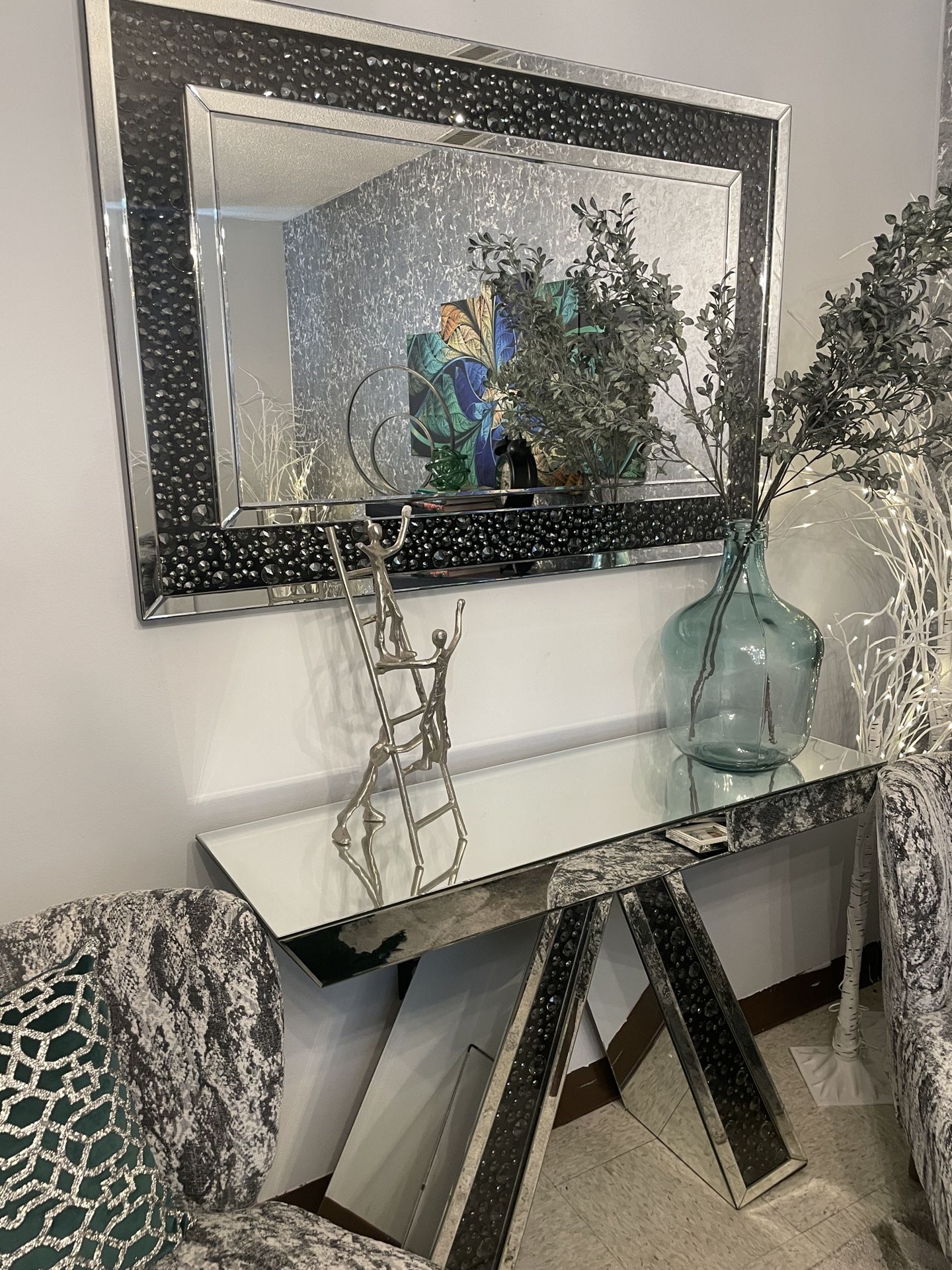 Large Decorative Mirror & Mirrored Console Table