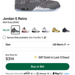 Jordan 5 Wolf Grey Size 11