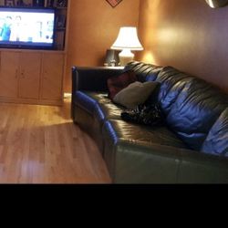 Blue Real Leather Sofa 