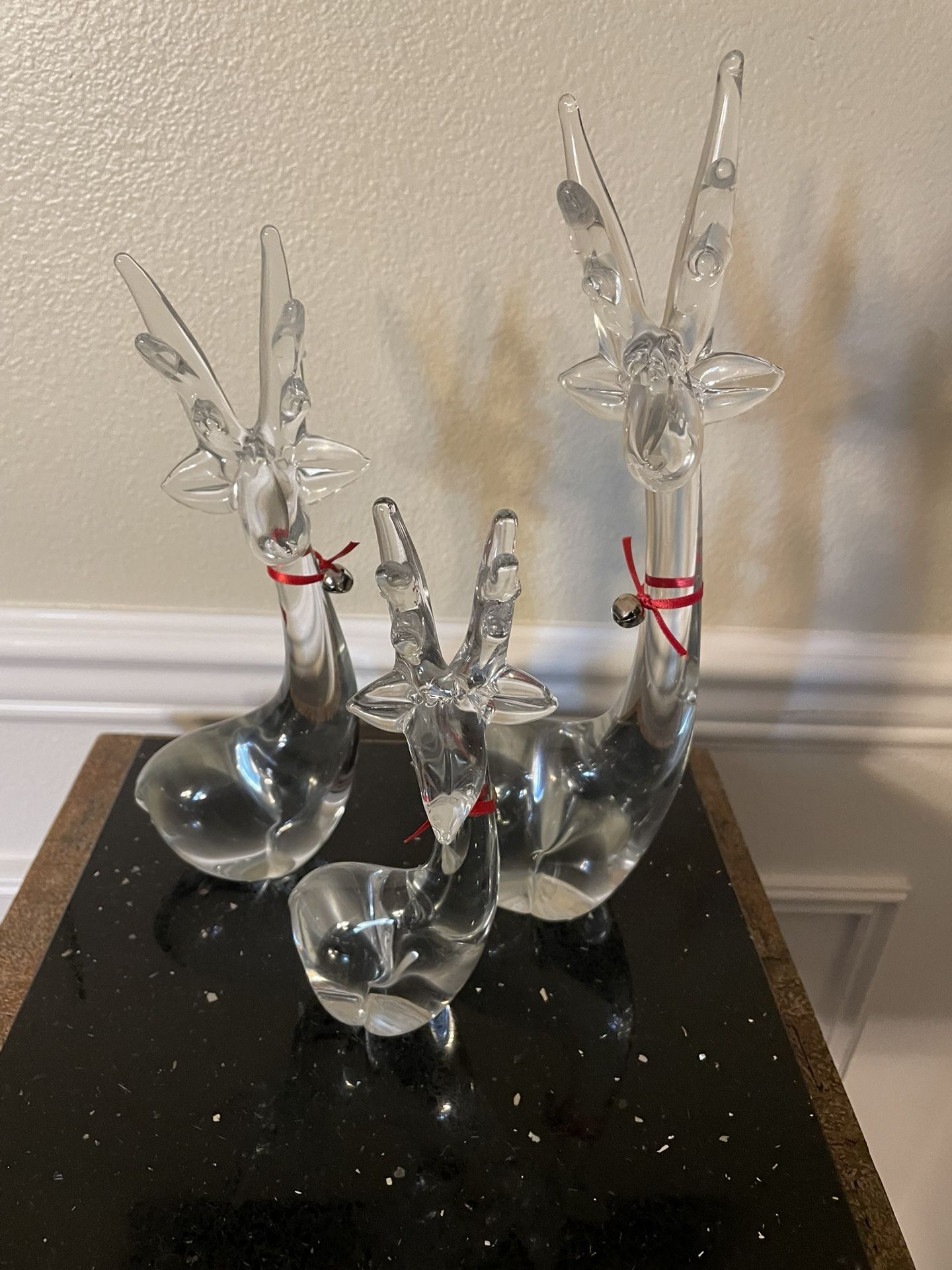 Vintage Ends I Clear Art Glass Christmas Reindeer Set of 3