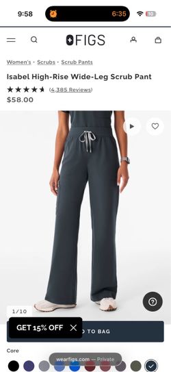 Figs Scrub Pants - Dark Harbor Isabel High-Rise Wide-Leg - Size XL Tall