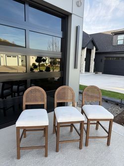 Set of 3 Cane Back Counter Stools