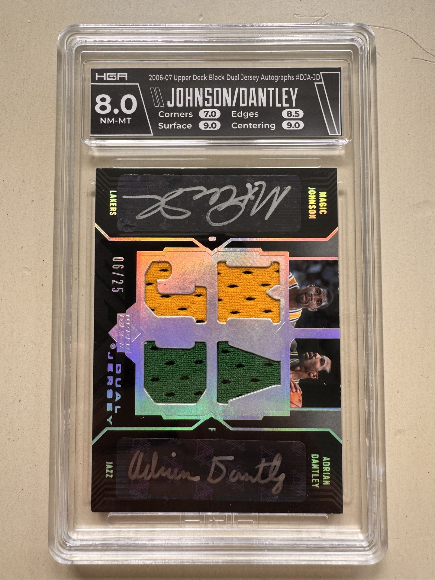 2006 Upper Deck Black Dual Jersey Auto Magic Johnson Adrian Dantley /25