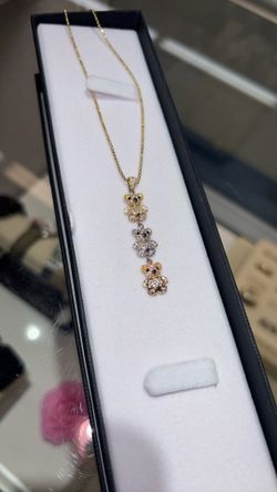 14K Solid Gold Ball Necklace & Bear Pendant 