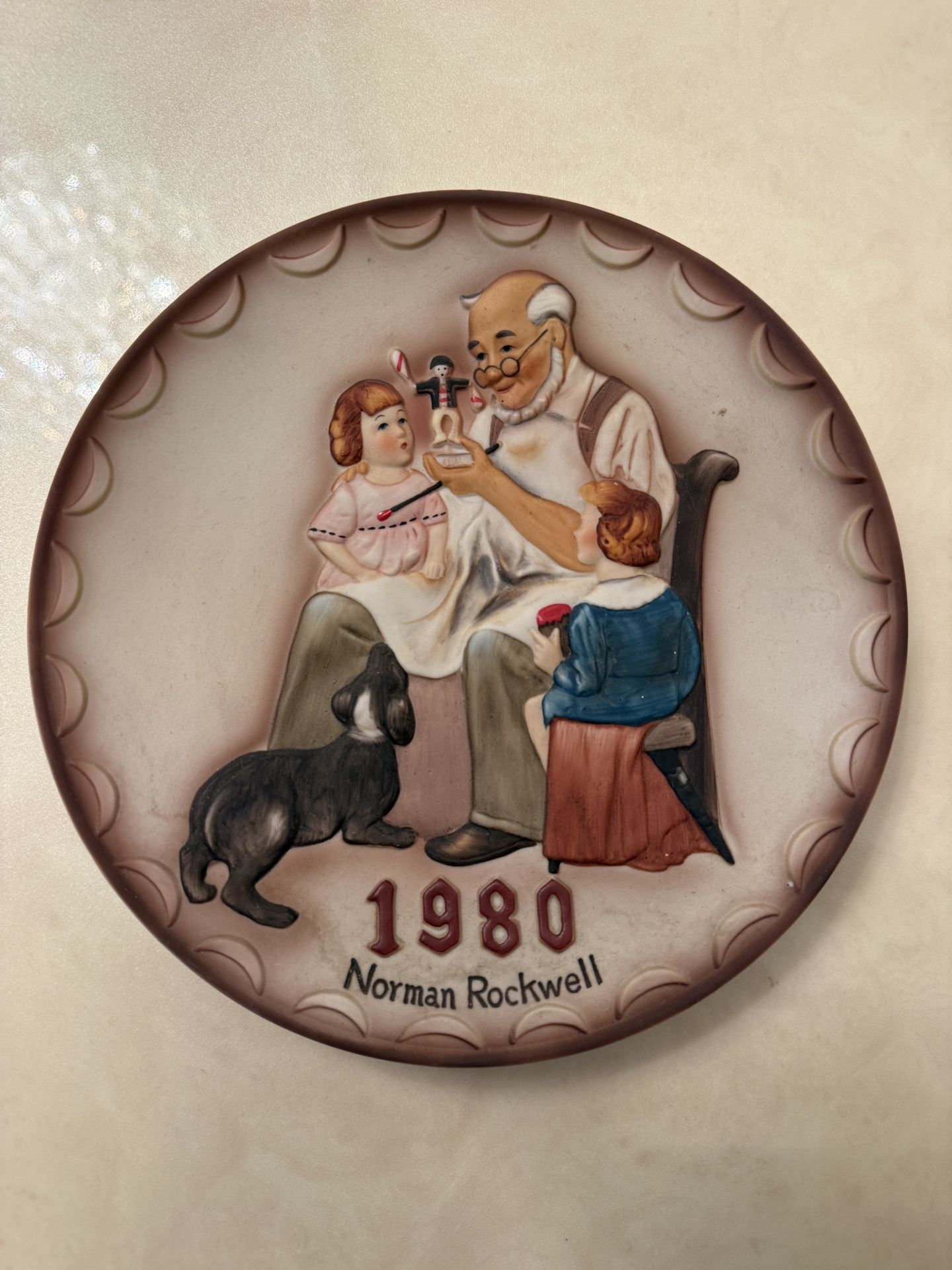 Vintage Edwin M Knowles Norman Rockwell 1980 “The Toymaker” 1st Annual Collector Plate 7.75" Bisque Relief
