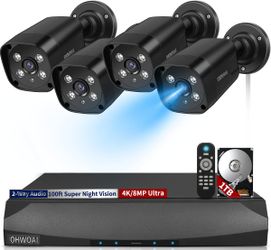 130°Wide Angle Outdoor Wired Security Camera System, Black 4K IP Cameras, Home Video Surveillance Systems