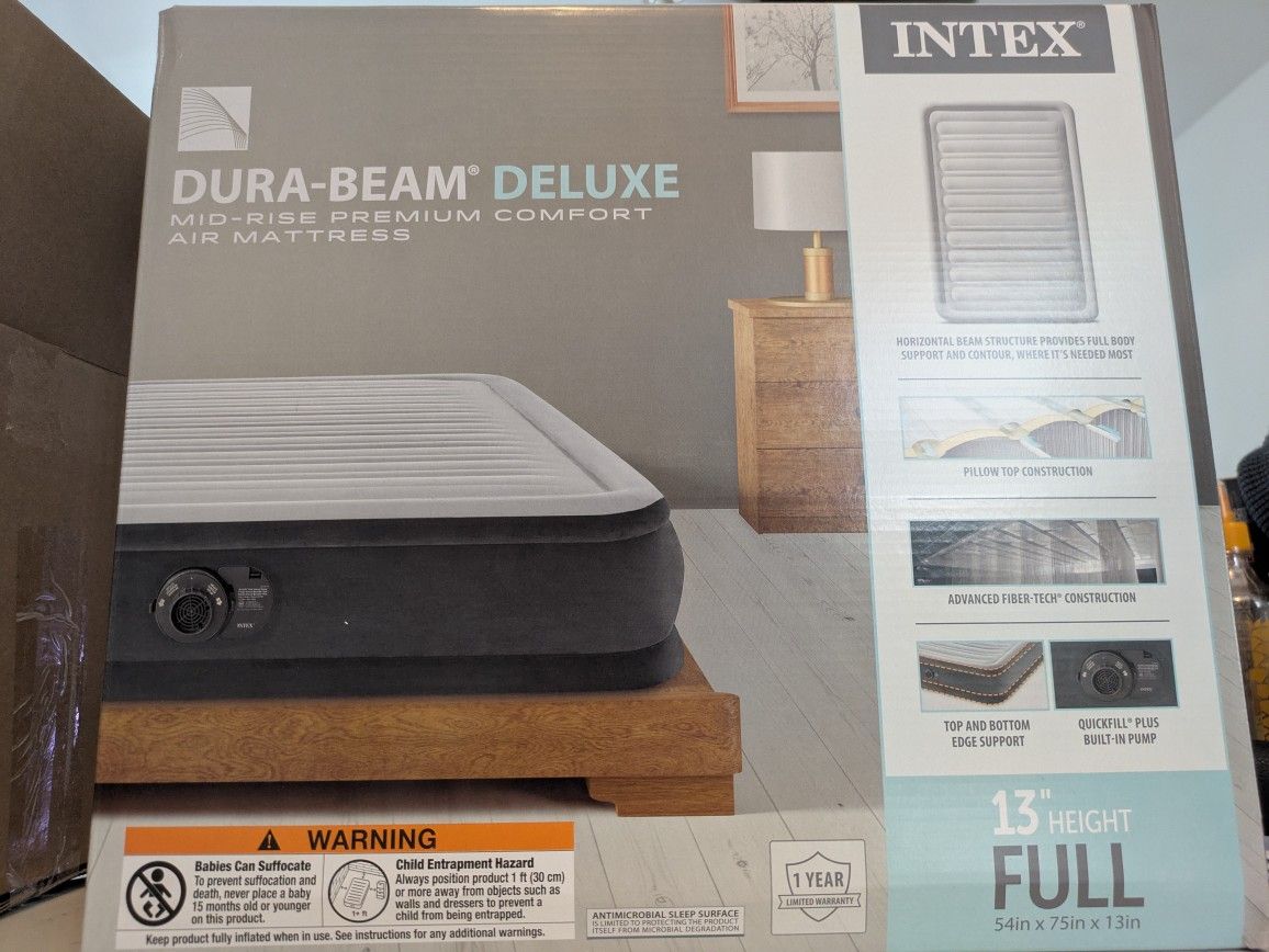 Intex Comfort Deluxe Dura-Beam Plush Air Mattress Bed with Built-In Pump, Full