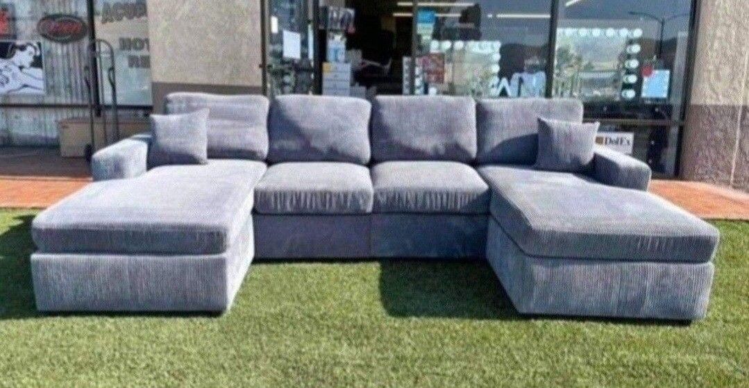 ✅️✅️4 pc fog grey corduroy fabric sectional sofa with double chaise ✅️✅️