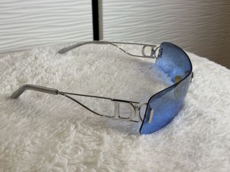 Miss Dior Vintage  Y2K Shield Rimless Sunglasses Metal Frame Blue Tinted Lenses.