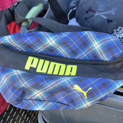 Puma Womens Waist Pack Blue Athletic Bag Rhythm Hip Sack Plaid Navy Waist bag