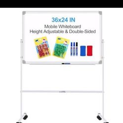 Magnetic Dry Erase Board with Stand Double-Sided Mobile Whiteboard - 36"x24" Adjustable Height Rolling White Boards on Wheels for Kids & Adults