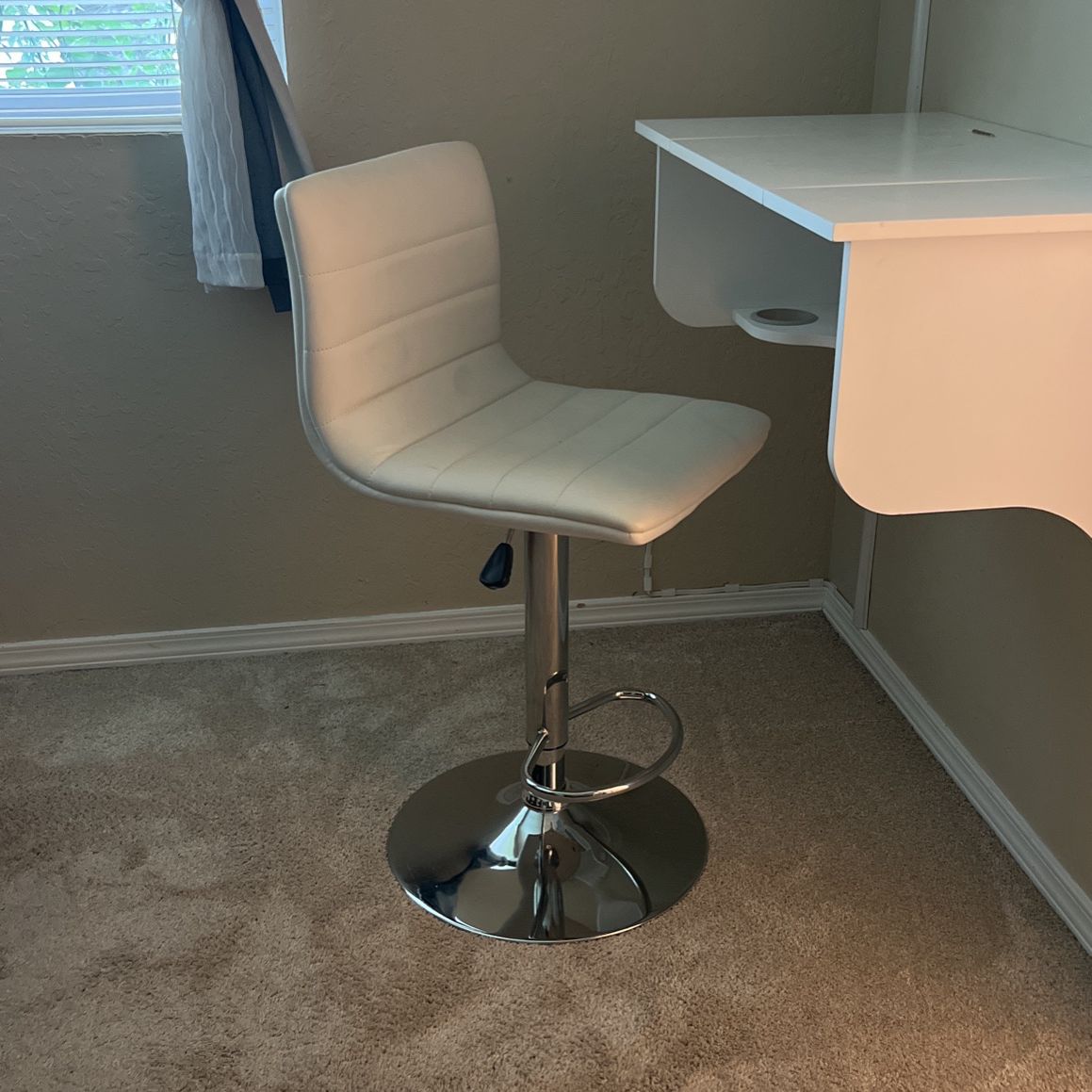 White Vanity Adjustable Bar Stool Chair 
