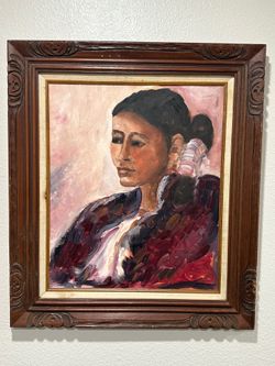 Vintage Mid-Century Modern Southwestern Portrait – Indigenous Woman