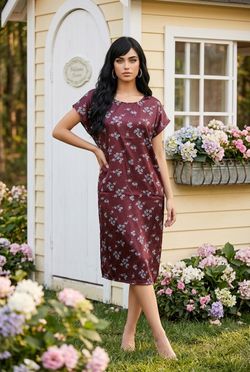 A New Day Floral Midi Dress Burgundy 2X Cap Sleeve