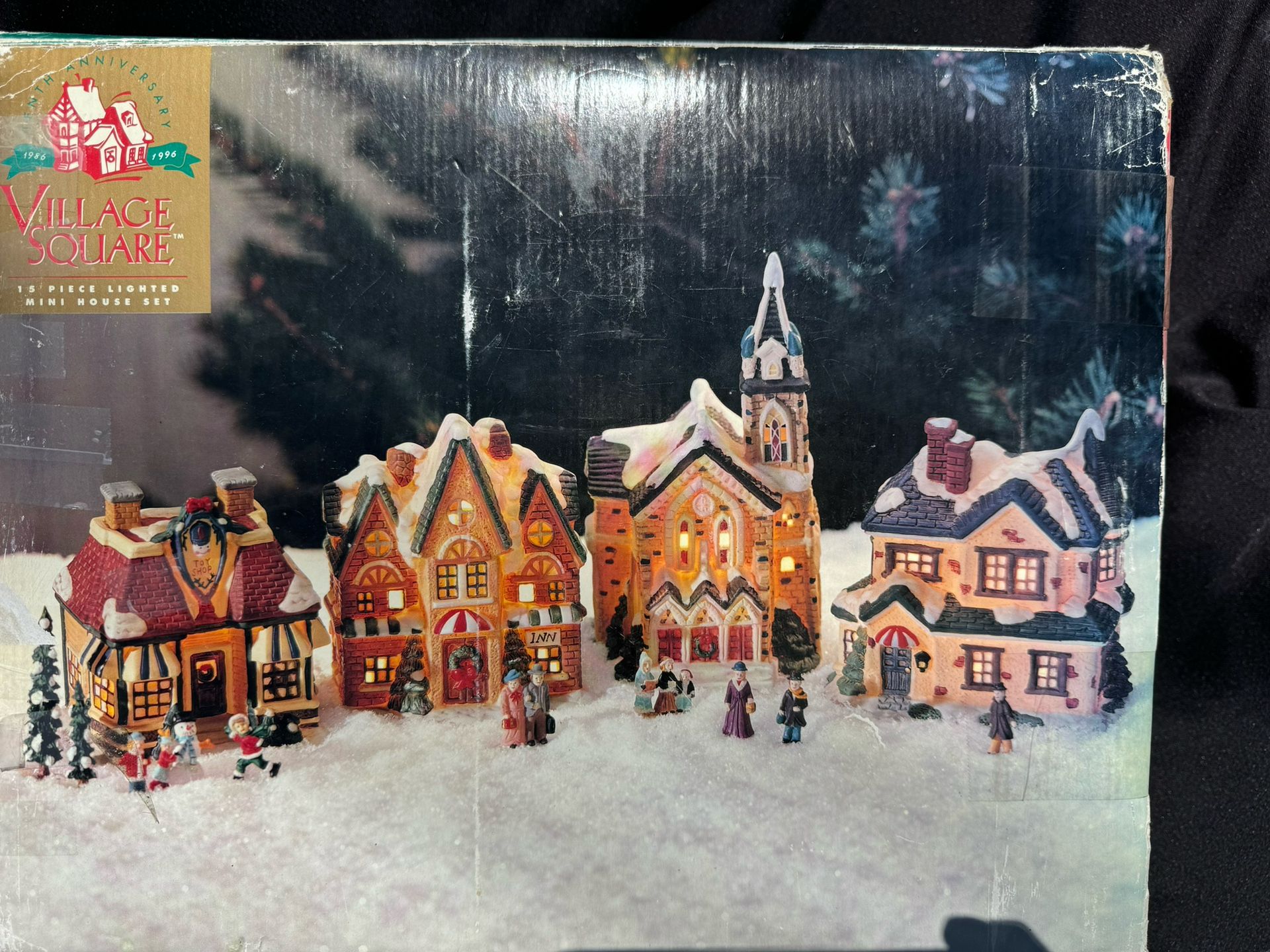 Mervyn’s Christmas Village Square 15 Piece Mini Lighted House Set RARE