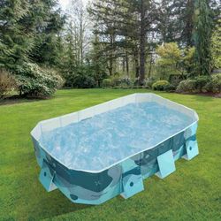 Foldable Swimming Pool, Inflatable-Free & Durable with Triangle Support, Family Pets Kiddie Pool for Backyard, 89'' Green Rectangle