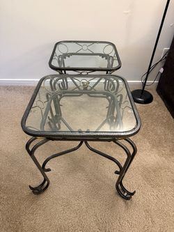 Wrought Iron Glass Top Nesting Tables Set of 2