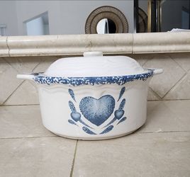 Vintage Corelle Blue Heart Stoneware Casserole Dish