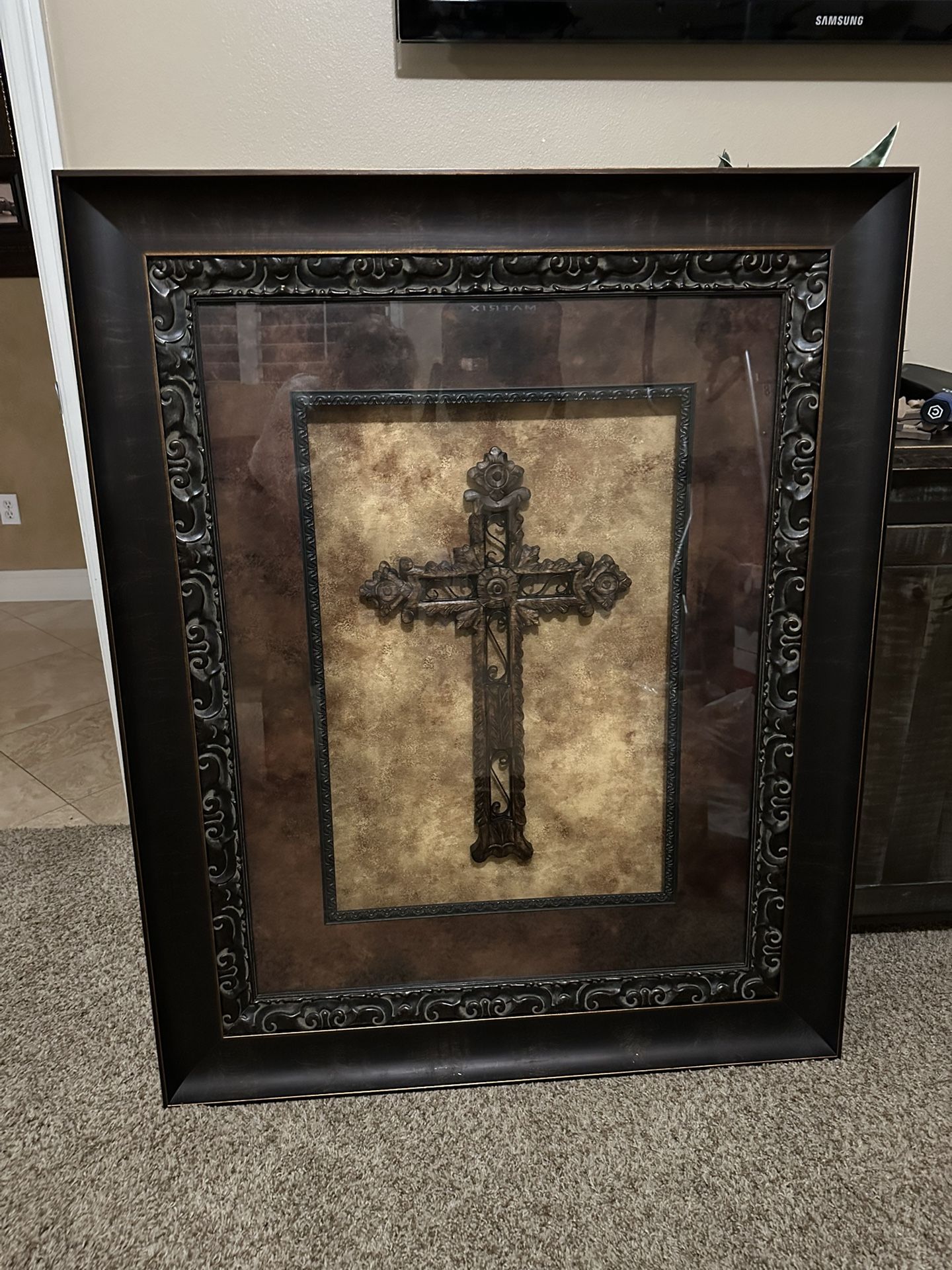 Framed Wood Cross Picture