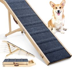 Dog Ramp for Bed, L64 W17 Foldable Pet Ramp for Small Large Dogs Cats, Dog Ramps for High Beds Car, High Traction with Platform 6 Adjustable 