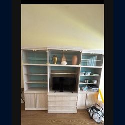 3 Pc Wall Unit /bar Stools/china Hutch/sofa 