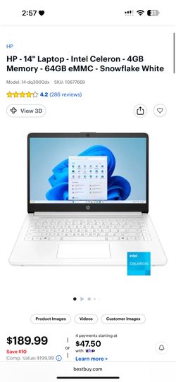 HP - 14" Laptop - Intel Celeron - 4GB Memory - 64GB eMMC - Snowflake White