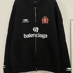 Balenciaga Men's 2024 Soccer Oversized Cotton-Jersey Zip-Up Hoodie