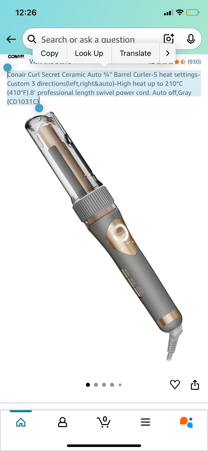 Conair Curl Secret Ceramic Auto ¾'' Barrel Curler-5 heat settings-Custom 3 directions(left,right&auto)-High heat up to 210°C (410°F).8’ professional l
