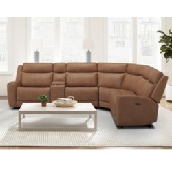 6 Pc Leather Modular Power Sectional (New )