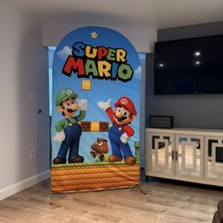 Super Mario Cover And Metal Backdrop Stand 