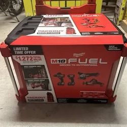 M18 FUEL 18V Lithium-Ion Brushless Cordless Combo Kit w/ (2) 5.0 Ah Battery, Charger, & PACKOUT Tool Box (4-Tool)