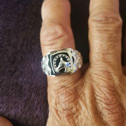 Mens Sterling Silver Lucky Horseshoe Cubic Zirconia Ring Size 12 